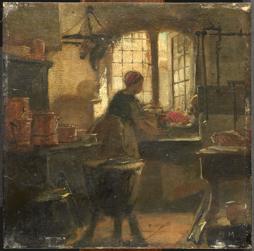 Maris, Matthijs Кухня, 1859, 20 cm х 20 cm, Бумага на панели, масло