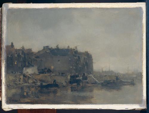 Maris, Jacob Дома на улице 'Prins Hendrikkade' в Амстердаме в туманный день, 1899, 18,5 cm х 25 cm, 