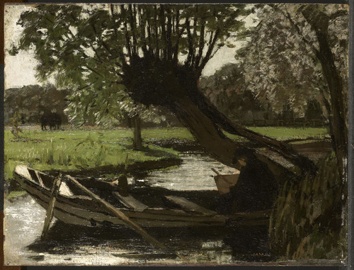 Maris, Matthijs Лодка у ивы, 1863, 23 cm х 30 cm, Бумага на панели, масло