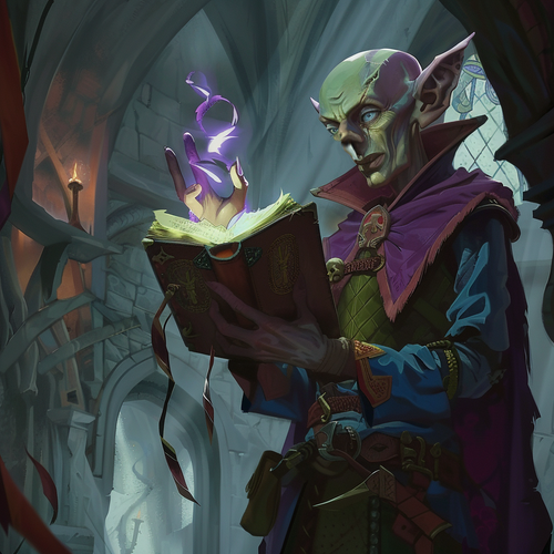 karash Valnar is holding a tomb up to his ear and talks into th 25d46fc8 e49f 448a 860d 383e24dea6a1.png