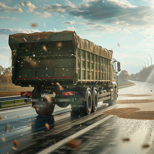 nadiia f A MAN dump truck is driving along the highway the dump 2d89be62 dd0f 4423 b745 d355612659c5