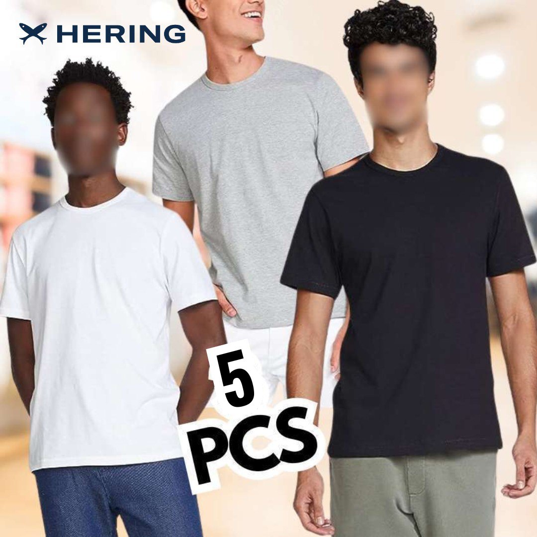 Kit Com 5 Camisetas Masculinas Básicas Hering