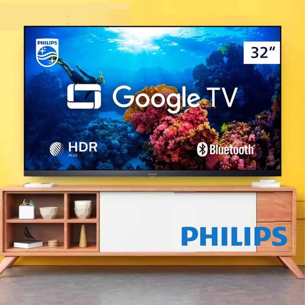 Smart TV Philips 32″ HD 32PHG6918/78, Google TV, Comando de Voz, HDR, 3 HDMI, Wifi 5G, Bluetooth