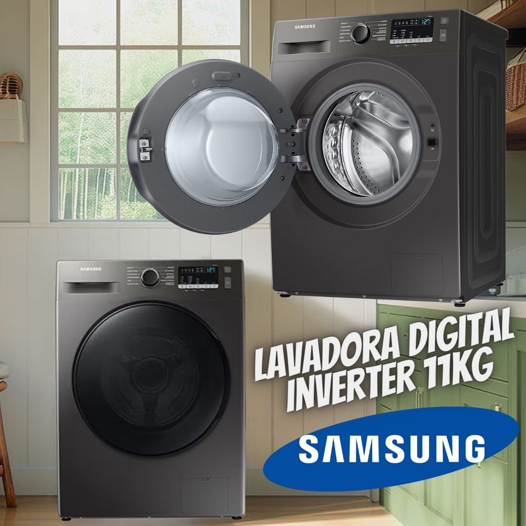 Samsung Lavadora de Roupas Digital Inverter Porta Black WW11T Inox 11kg