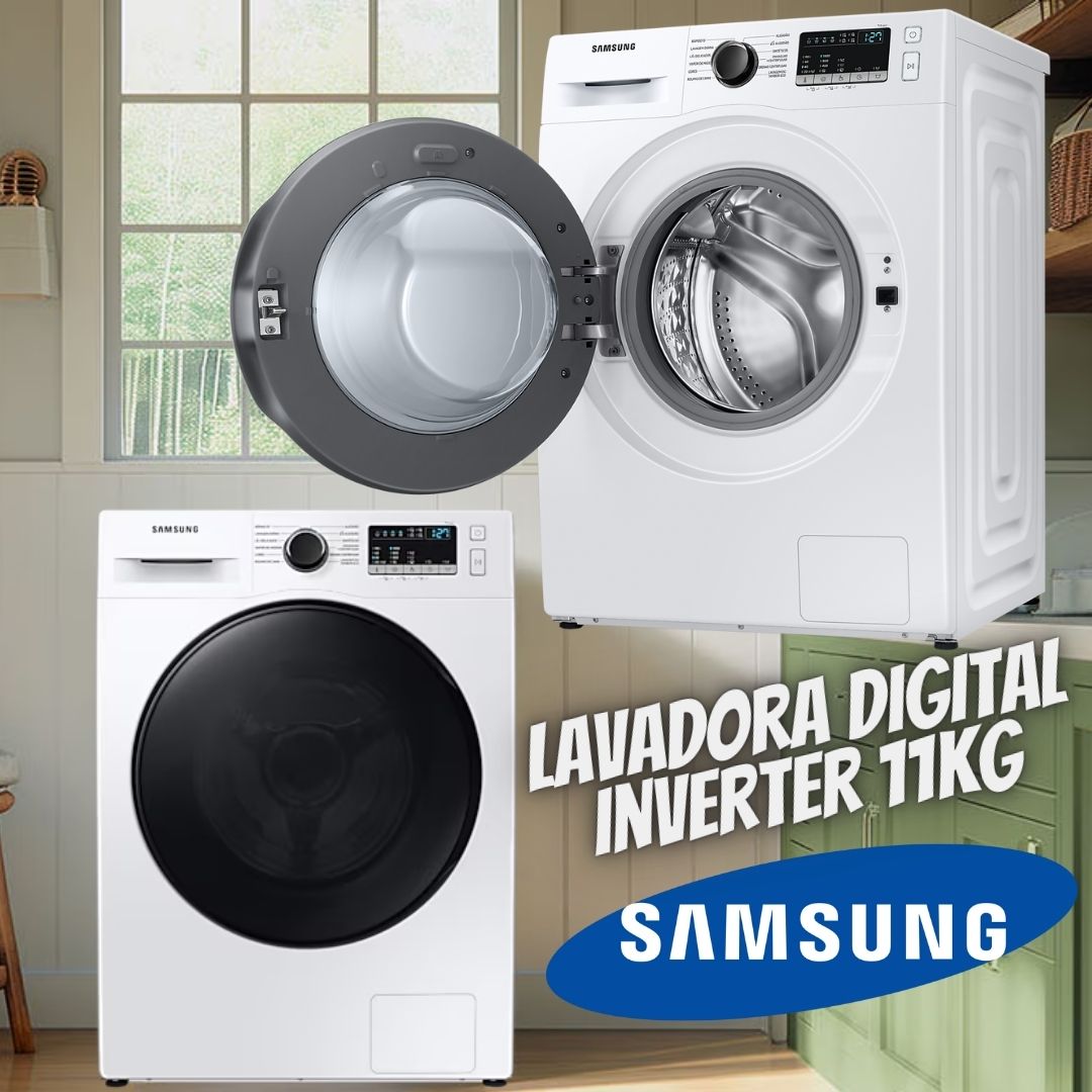 Samsung Lavadora de Roupas Digital Inverter Porta Black WW11T Branca 11kg