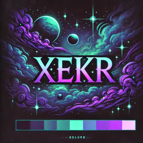 DALL·E 2024 09 13 17.01.39 A mystical and alien themed color palette for the word 'XEKR' with deep p.webp