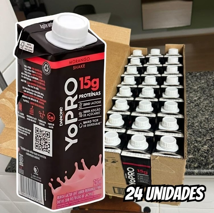 Pack YoPRO Bebida Láctea UHT Morango 15g de Proteínas 250ml -24 Unidades