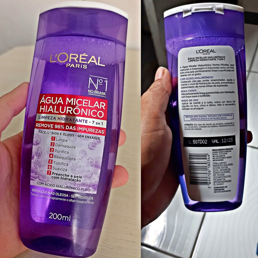 L’Oréal Paris Água Micelar com Ácido Hialurônico Puro, Limpeza Hidratante 7 em 1, 200ml