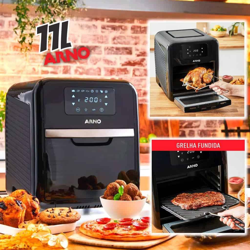 Fritadeira sem Óleo Airfryer Arno Oven & Grill Expert Preta 11L Forno Inox Digital 1800W UFE9 127V