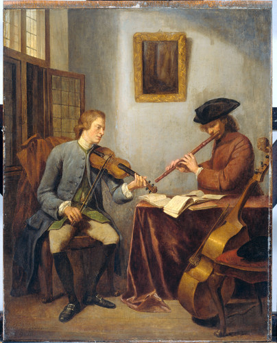 Quinkhard, Julius Henricus Скрипач и флейтист музицируют, 1755, 51 cm х 41,5 cm, Дерево, масло