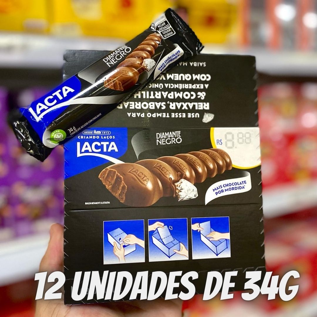 Chocolate Lacta ao leite Diamante Negro Caixa Com 12 Unidades De 34g