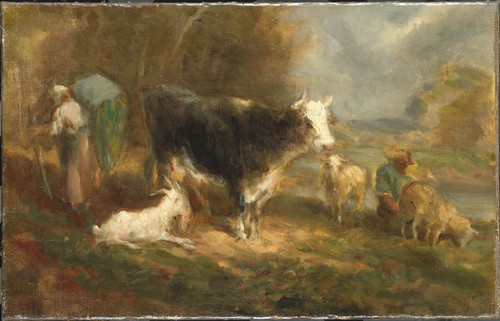 Fromentin Dupeux, Eugene Крестьянский двор с коровами, 1849, 31,5 cm х 48 cm, Холст, масло