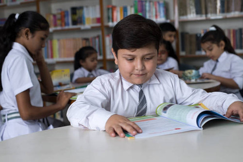 Group of students reading books at school library.jpg