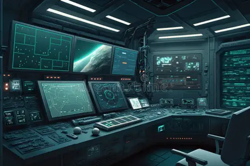control room screens computers interior command center generative ai inside dark futuristic digital .webp