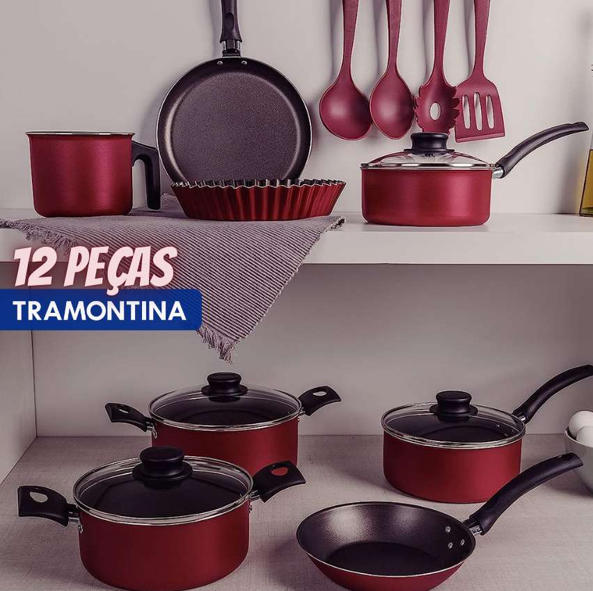 Kit para Cozinhar 12 Peças Turim Vermelho Tramontina – Panelas, Assadeiras e Utensílios