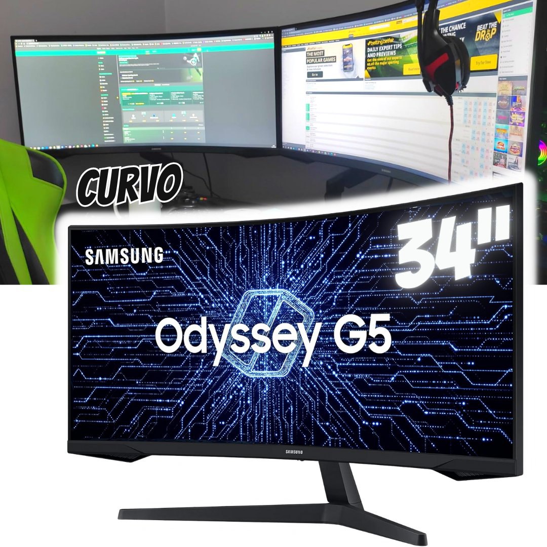 Monitor Gamer Curvo Samsung Odyssey 34’’, Ultra WQHD, 165Hz, 1ms, tela ultrawide, HDMI, Display Port, Freesync Premium, preto, série G5