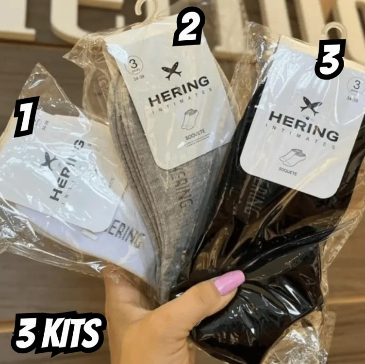 Meia Kit Com Três Pares De Meias Cano Curto Unissex Heringadulto-unissex