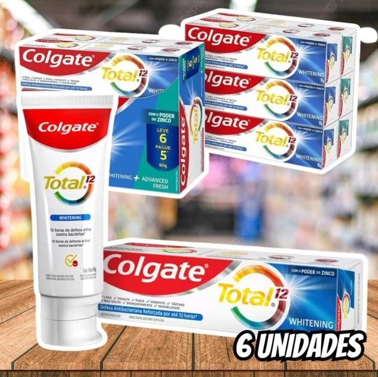 Creme Dental Para Branqueamento Colgate Total 12 Whitening & Advanced Fresh 90g Promo Leve 6 pague 5