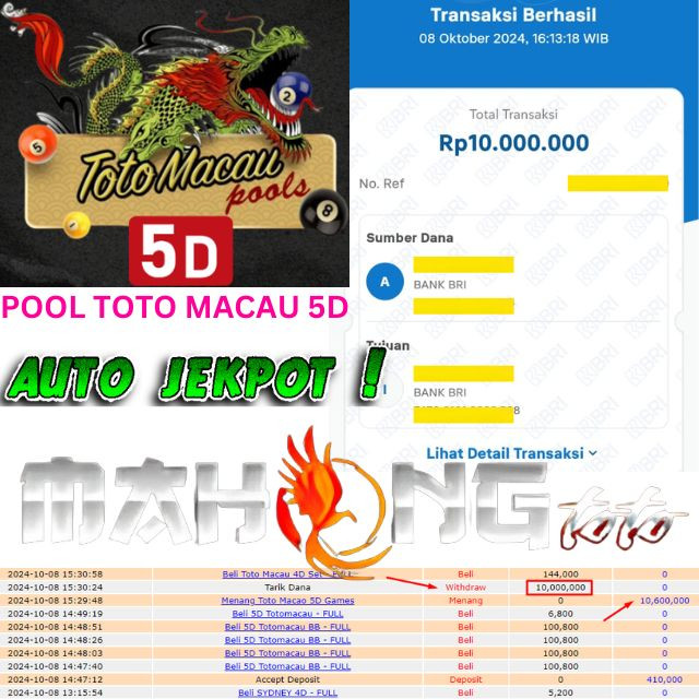SELAMAT KEPADA ID XXXX JACKPOT POOL TOTO MACAU 5D DI WEB MAHONGTOTO