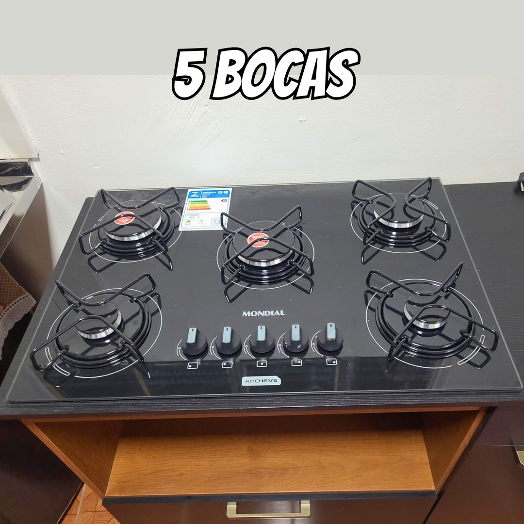 Cooktop a Gás, 5 Bocas, Mondial, Preto/Inox, Bivolt – CTG-02