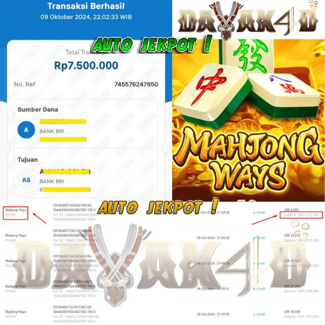 SELAMAT KEPADA ID XXXX JACKPOT PERMAINAN Mahjong Ways PGSoft DI WEB DAYAK4D