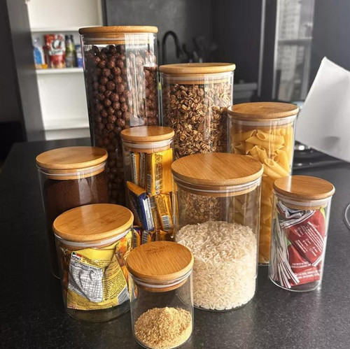 Kit 9 Potes Vidro Herméticos Tampa Bambu Alta Resistência.jpg