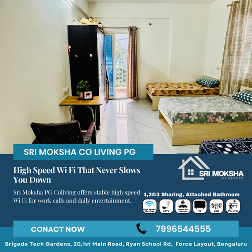 During December and January exams, reliable Wi Fi is a must at Sri Moksha PG Coliving.
