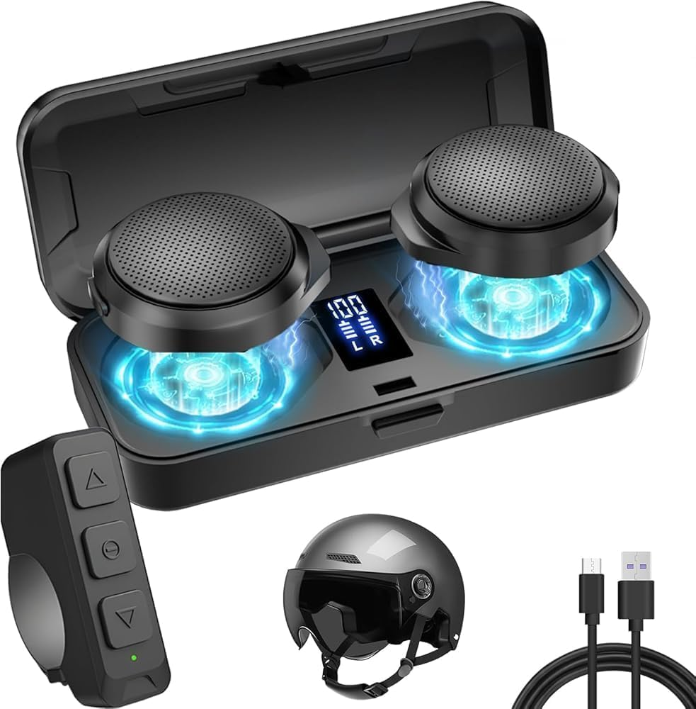 #VerdientProvisionen<br>Motorrad Bluetooth Headset mit Ladecase Motorradhelm Bluetooth Lautsprecher mit Mikrofonen 1900 mAh Akku mit 50 Stunden Betriebszeit kabellose Headsets zum Skifahren und Motorradfahren