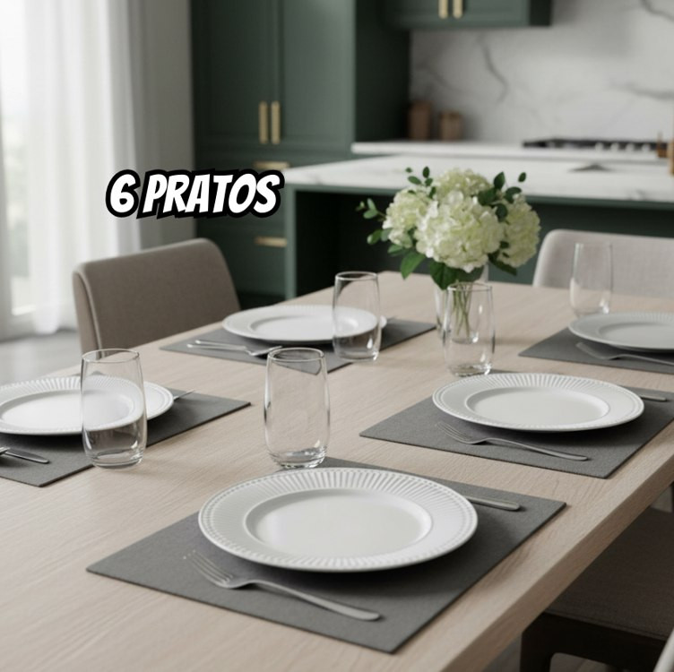 Conjunto Com 6 Pratos Rasos Roma Ravenna Branco Porto Brasil