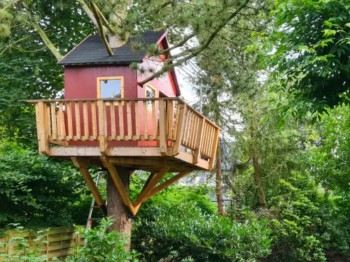 small cute DIYtreehouse one tree backyard X.webp