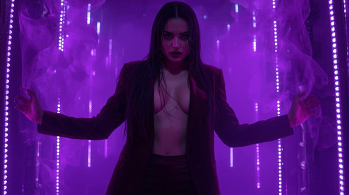 6. A sultry Indian songstress with wet look hair and dark berry lips, in a structured plum velvet bl.jpg