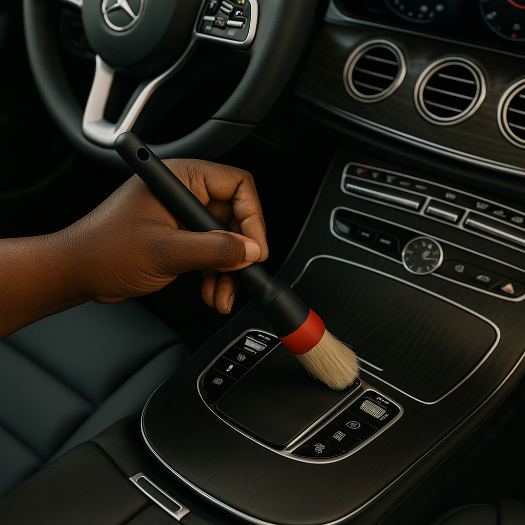 Black woman detailer wiping interior surfaces during a Diva Detox deep clean