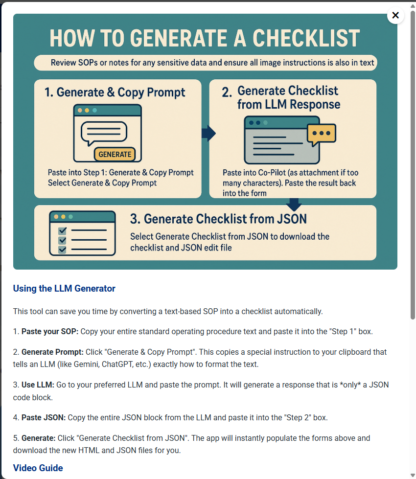 Checklist creator interface