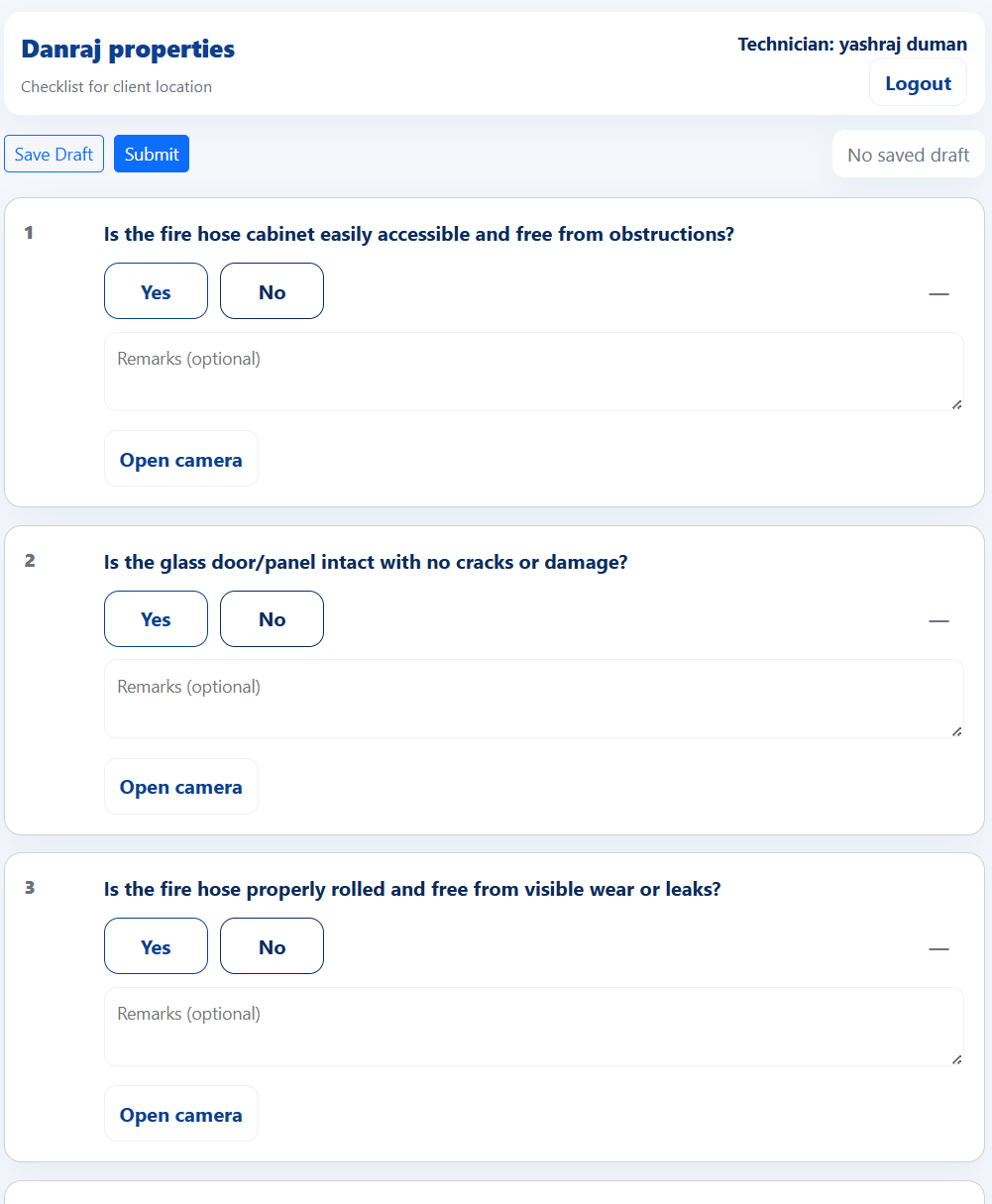 Checklist Filling Page Screenshot