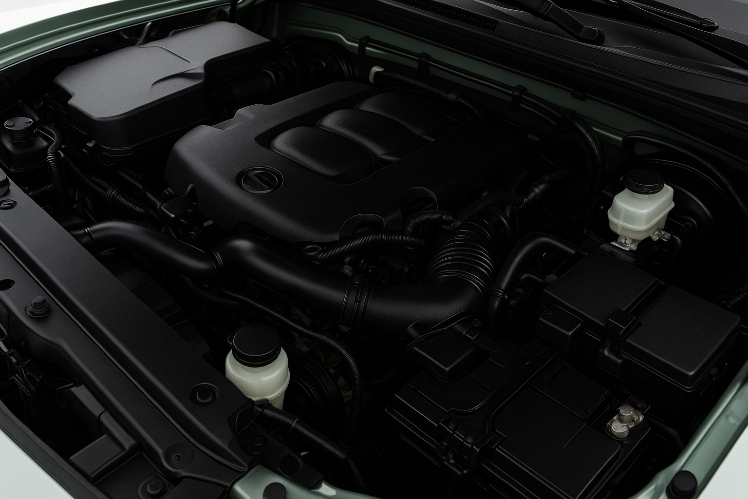 Clean, dressed engine bay with tidy plastics and hoses