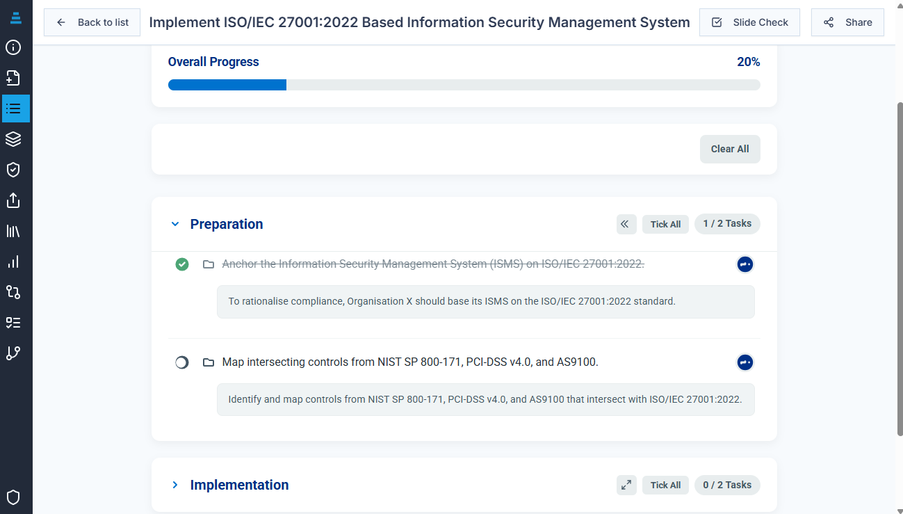Example process checklist view