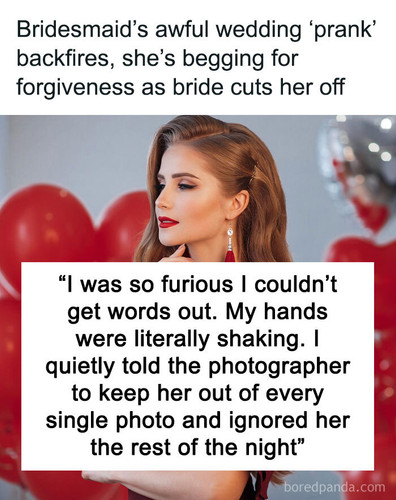 bridesmaid wore red dress black wedding sharing.jpg