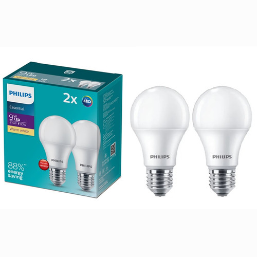 combo set 2 bong den led bulb tron philips essential ledbulb 9w e27 3000k 230v 2ct 6 apr a60 01