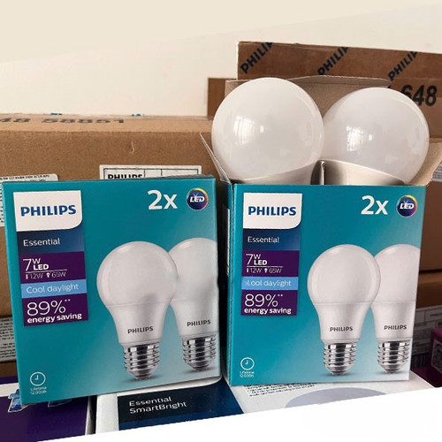 combo set 2 bong den led bulb tron philips essential ledbulb 7w e27 6500k 230v 2ct 6 apr a60 02