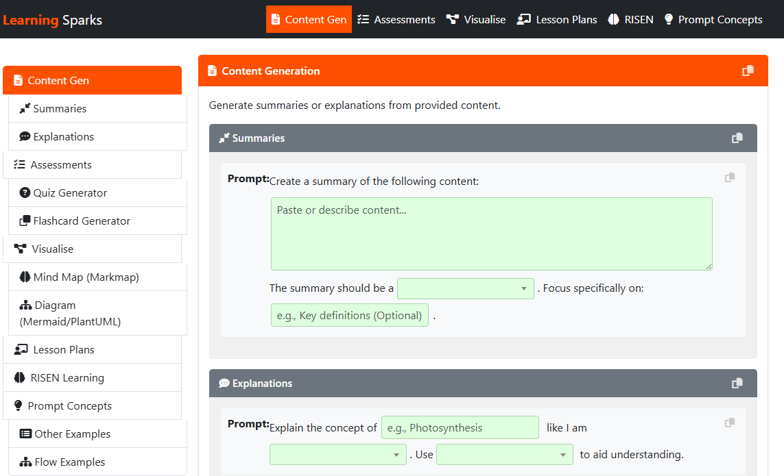 Learning sparks prompts