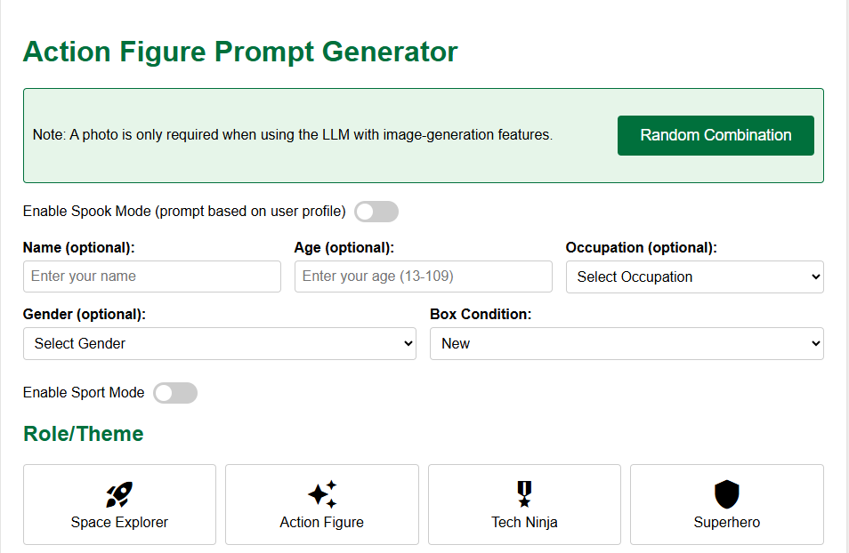 Action figure creative prompt
