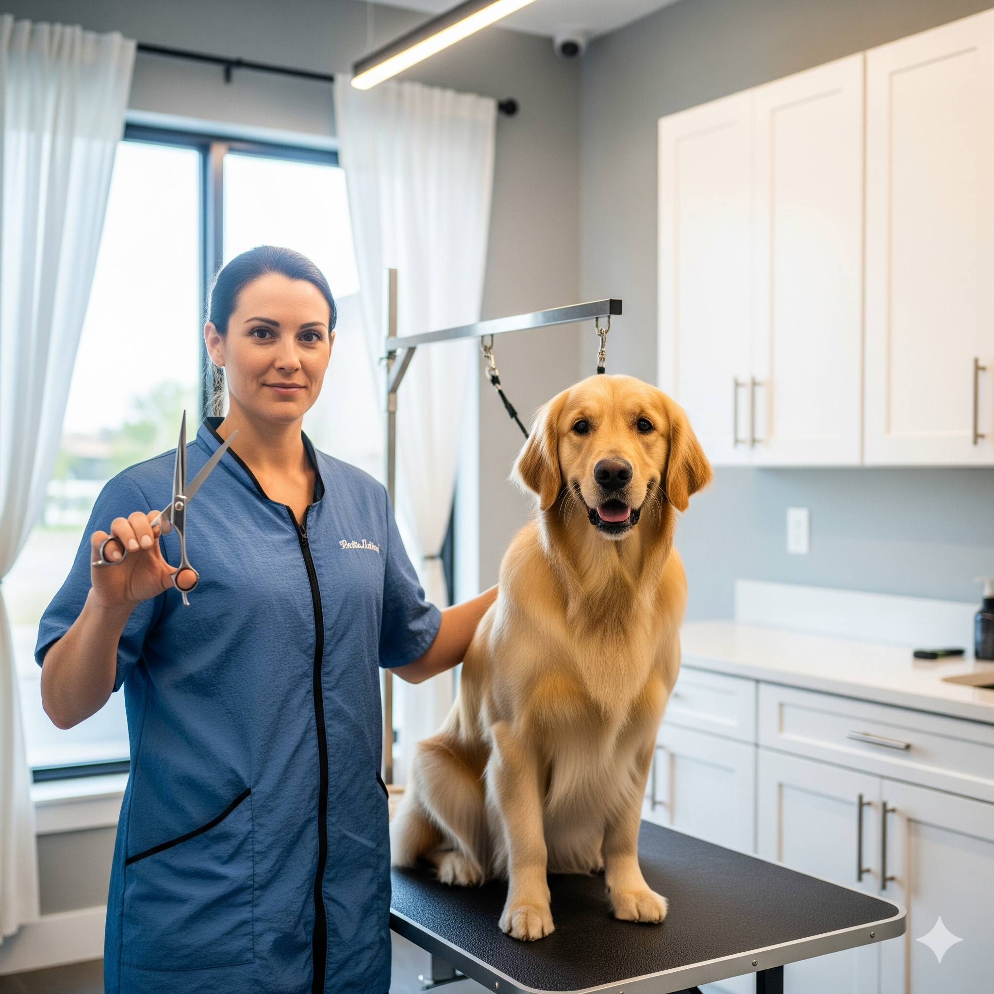 Groomer usando Jaleco Anti-Pelos Visual Flex