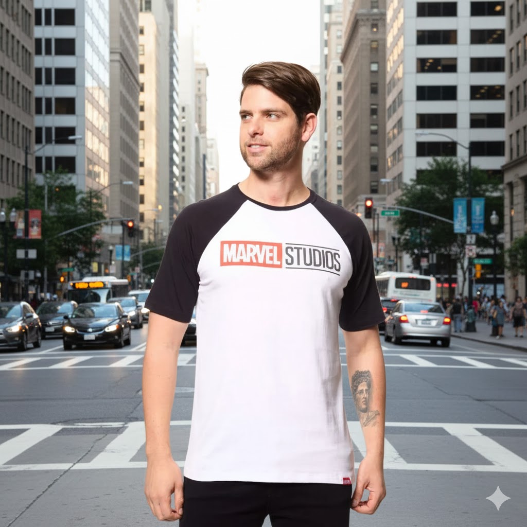 Camiseta Casual Masculina Marvel Logo Em Algodão Disney