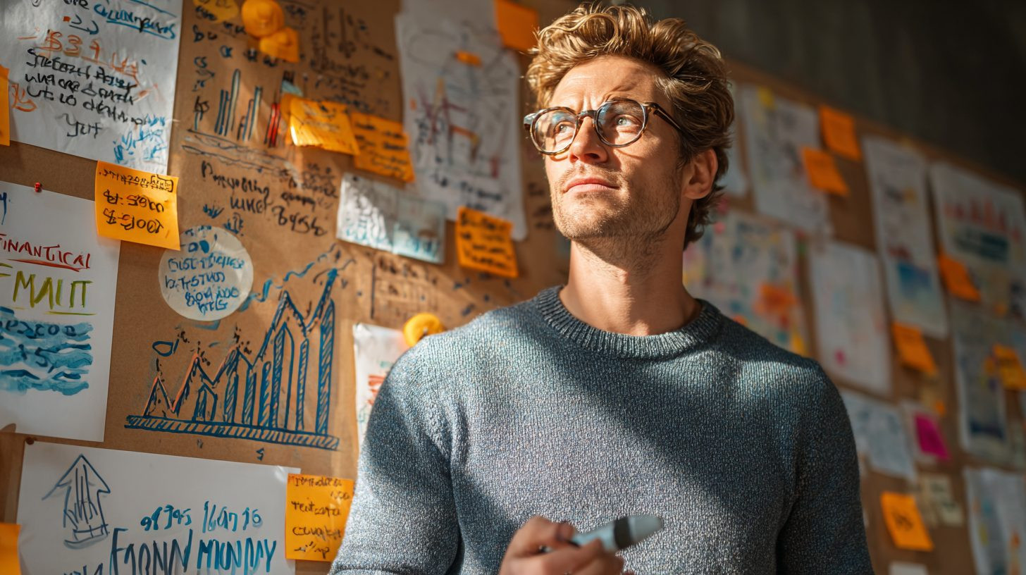 Человек визуализирует финансовые цели на доске