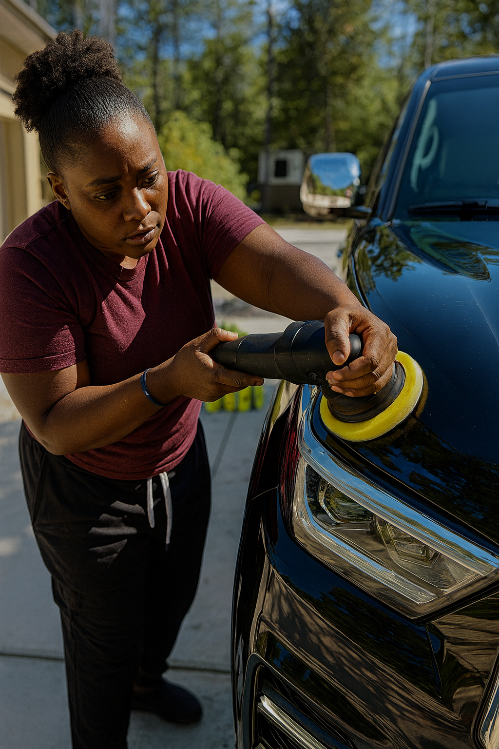 Polishing pad refining a clear headlight lens