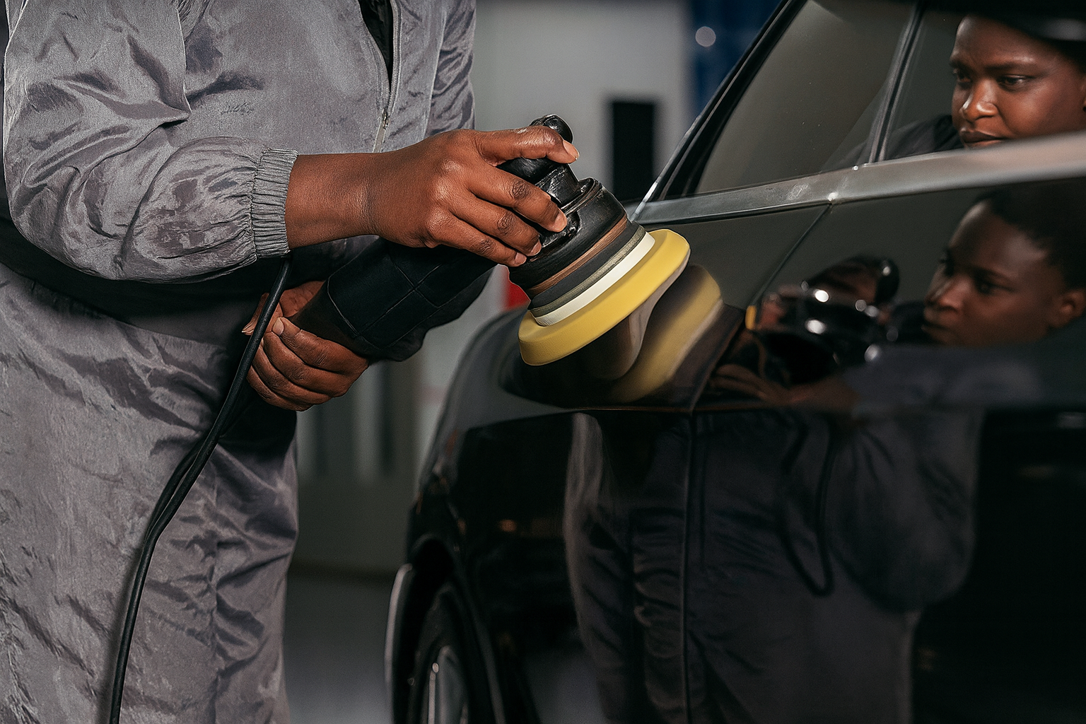 Close up view of sanding haze on a headlight before polishing