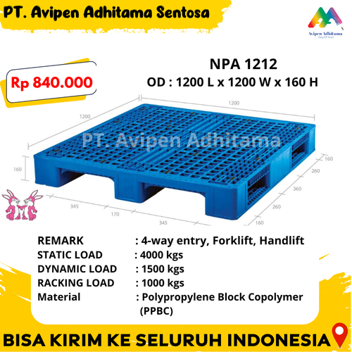 Pallet Plastik Heavy Duty Beban Berat Type NPA 1212