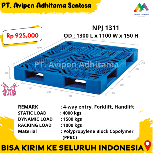 Pallet Plastik Heavy Duty Gudang Type NPJ 1311