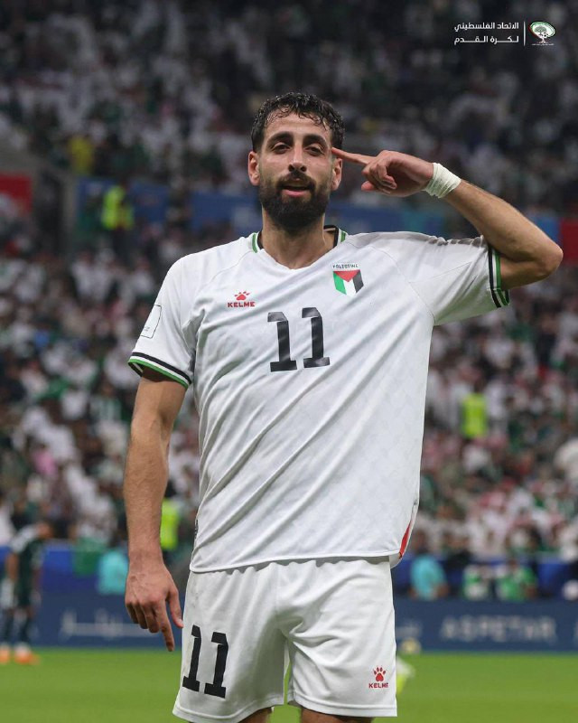 فرحة عدي الدباغ لاعب الزمالك ومنتخب فلسطين بتسجيل هدف التعادل لمنتخب بلاده في شباك السعودية في ربع نهائي كأس العرب...