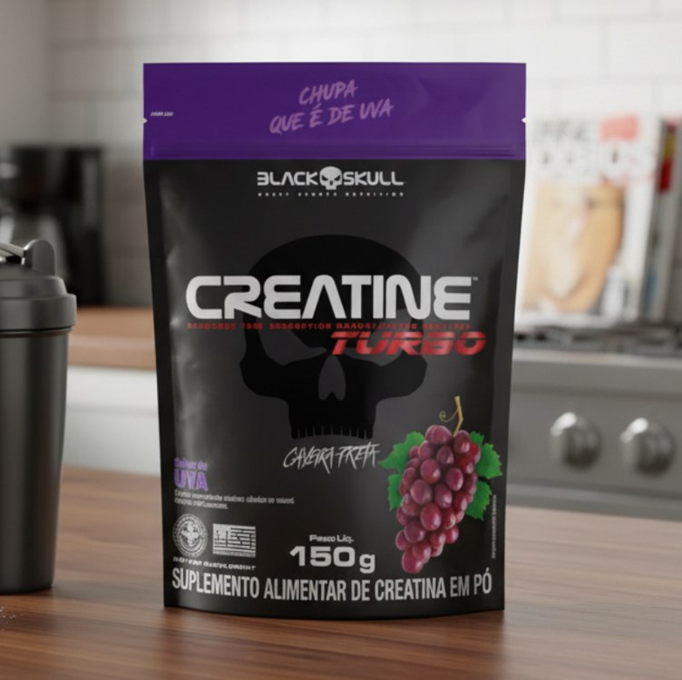 Creatine Turbo BlackSkull – Creatina Monohidratada em pó, com carboidrato para melhor absorção e performance (150g Refil, Uva)